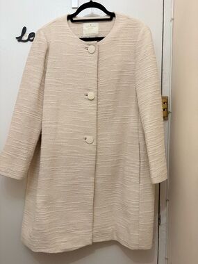 kate spade Cream Textured Round-Neck Jacket with Large Button